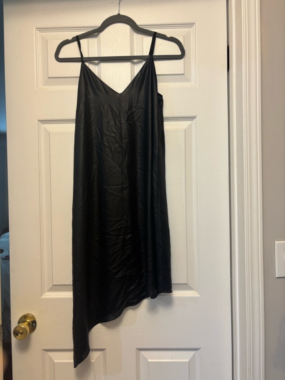 ATM Black Shimmer Asymmetrical Slip Midi Dress Size XS